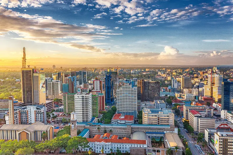 Nairobi city skyline at sunset